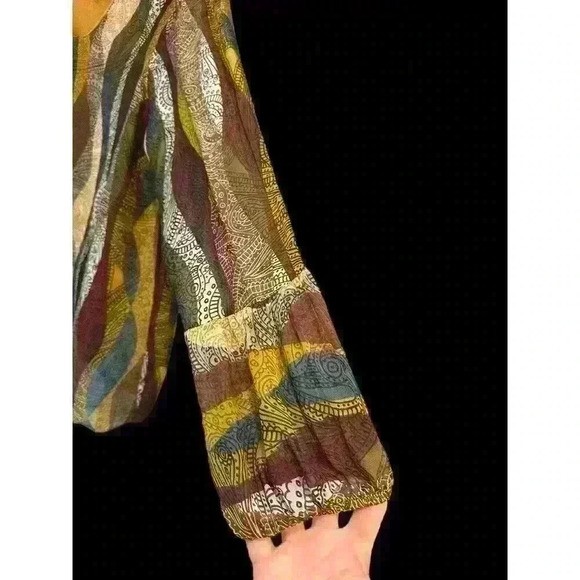 BELLE FRANCE PEASANT BOHO FLOWY LINED TOP AUTUMN COLORS SIZE L LARGE ITALY - Picture 3 of 4